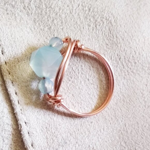 OOAK Powderblue Starcut Agate ~ Handmade Copper Wire Ring Sz 9 ~ Casual Boho - Picture 3 of 10